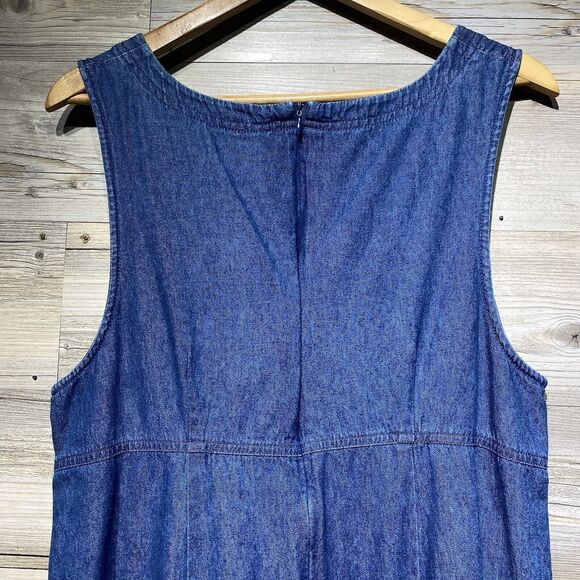 Karen Scott Vintage Chambray Sleeveless Maxi Dress Size L, Side Buttons Cottage - Picture 4 of 11